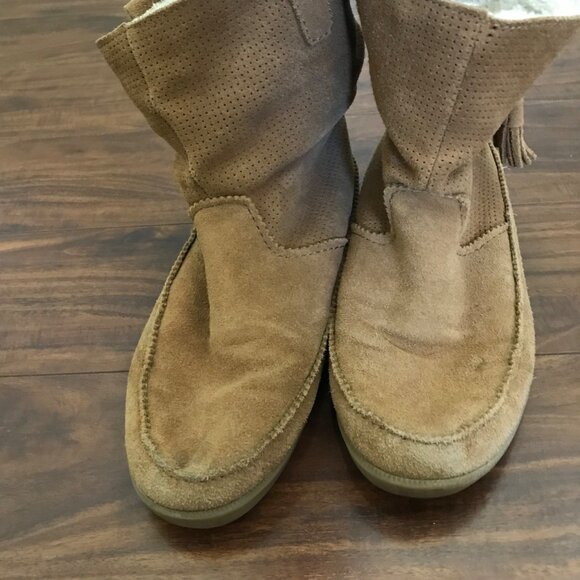 American Eagle Women's Brown Suede Leather Faux Fur-Lined Slouchy Booties Size 7 - Picture 3 of 11